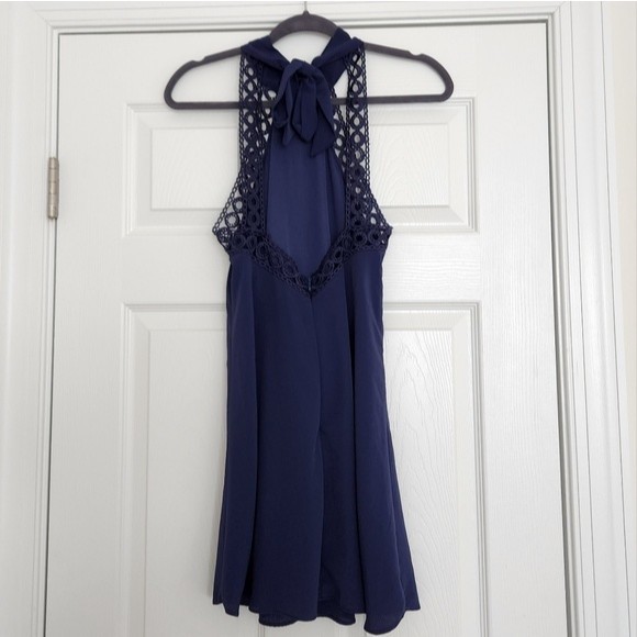 Lulus Dress Any Sway Shape Form Open Back Halter Shift Mini Dress Navy Blue XS - Picture 5 of 7